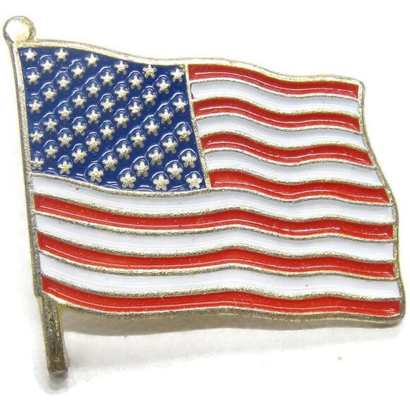 Waving Flag Lapel Pin Vintage Patriotic Stars Stripes USA - Picture 2 of 8
